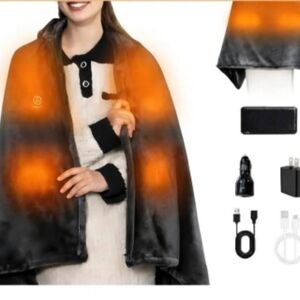 Heated Wearable Blanket Cape in Charcoal Gray with Orange Warmth